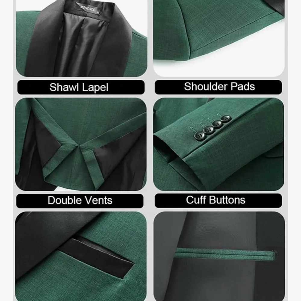 Men's emerald Green Satin Lapel slim fit Tuxedo Suit with Bow Tie